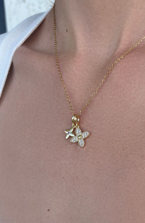 Adornia Tarnish Resistant 18k Gold Plated Double Pointed Clover Cz Necklace In Gold