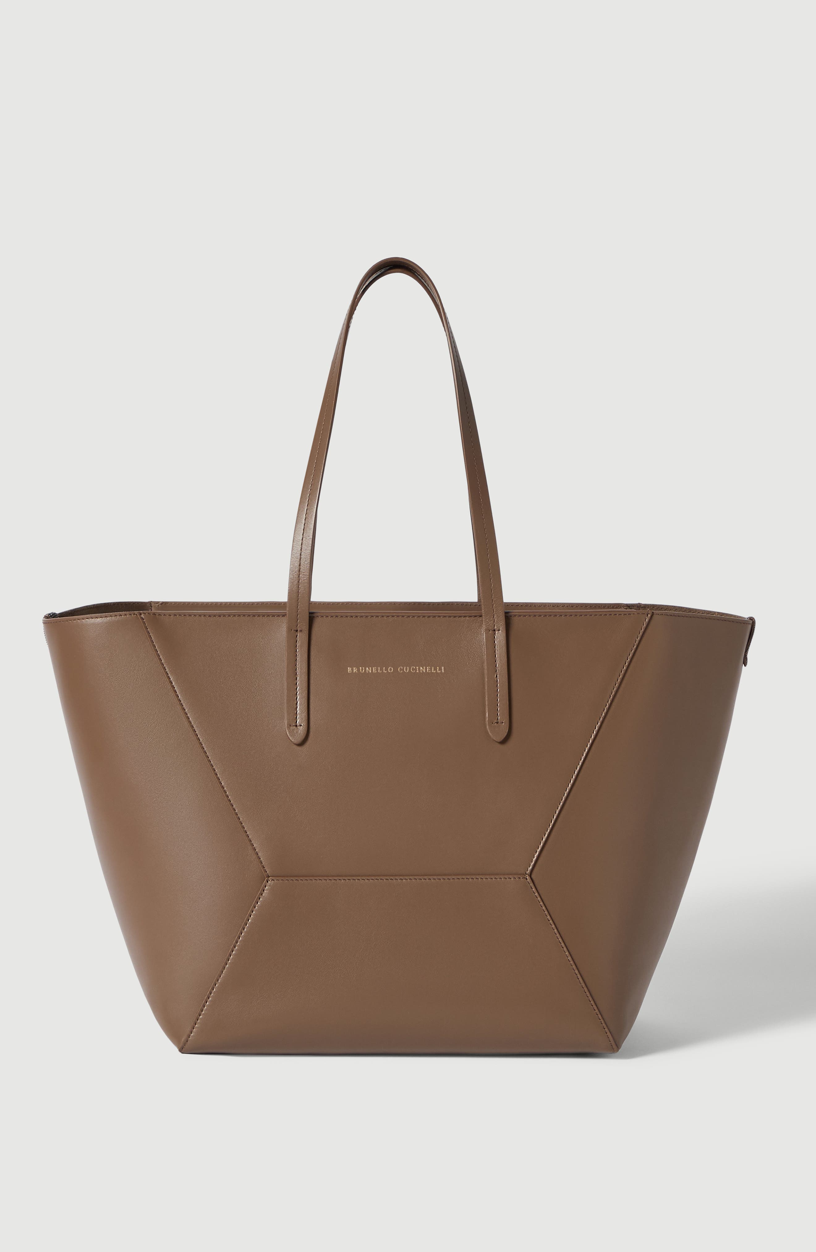 BC Duo bag in calfskin with monili, Main, color, Brown Gianduia
