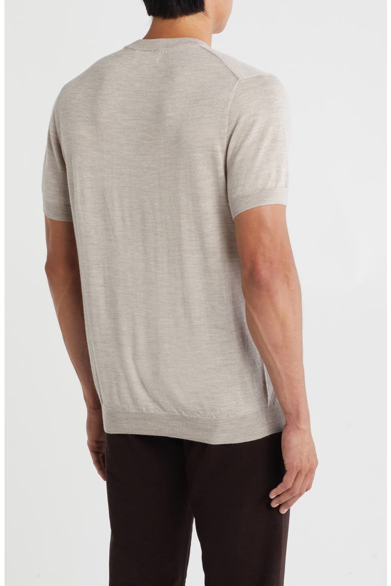 Short Sleeve Merino Wool & Silk Crewneck Sweater, Alternate, color, TAN OXFORD HEATHER