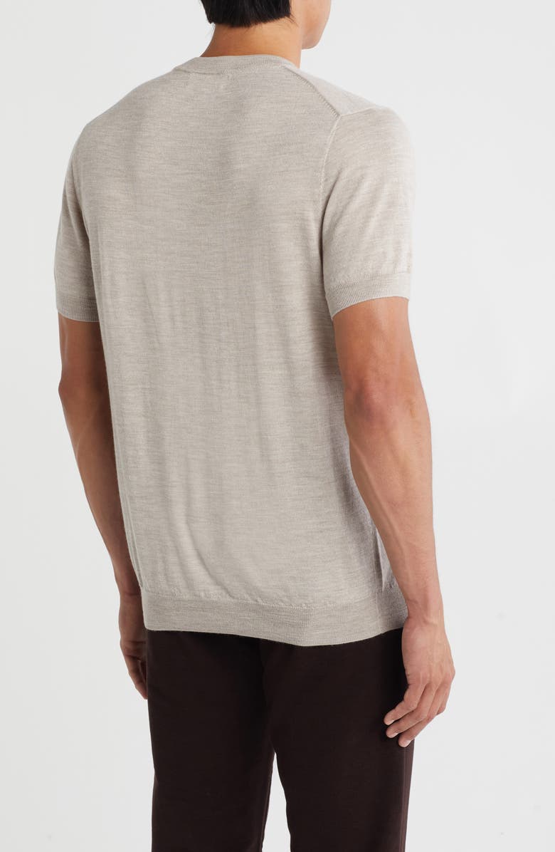 Nordstrom Short Sleeve Merino Wool & Silk Crewneck Sweater, Alternate, color, Tan Oxford Heather