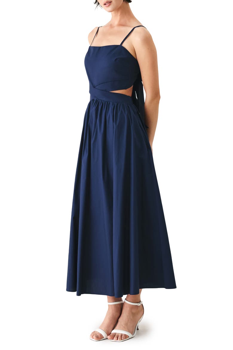 Bow Back Cotton Midi Dress, Alternate, color, NAVY
