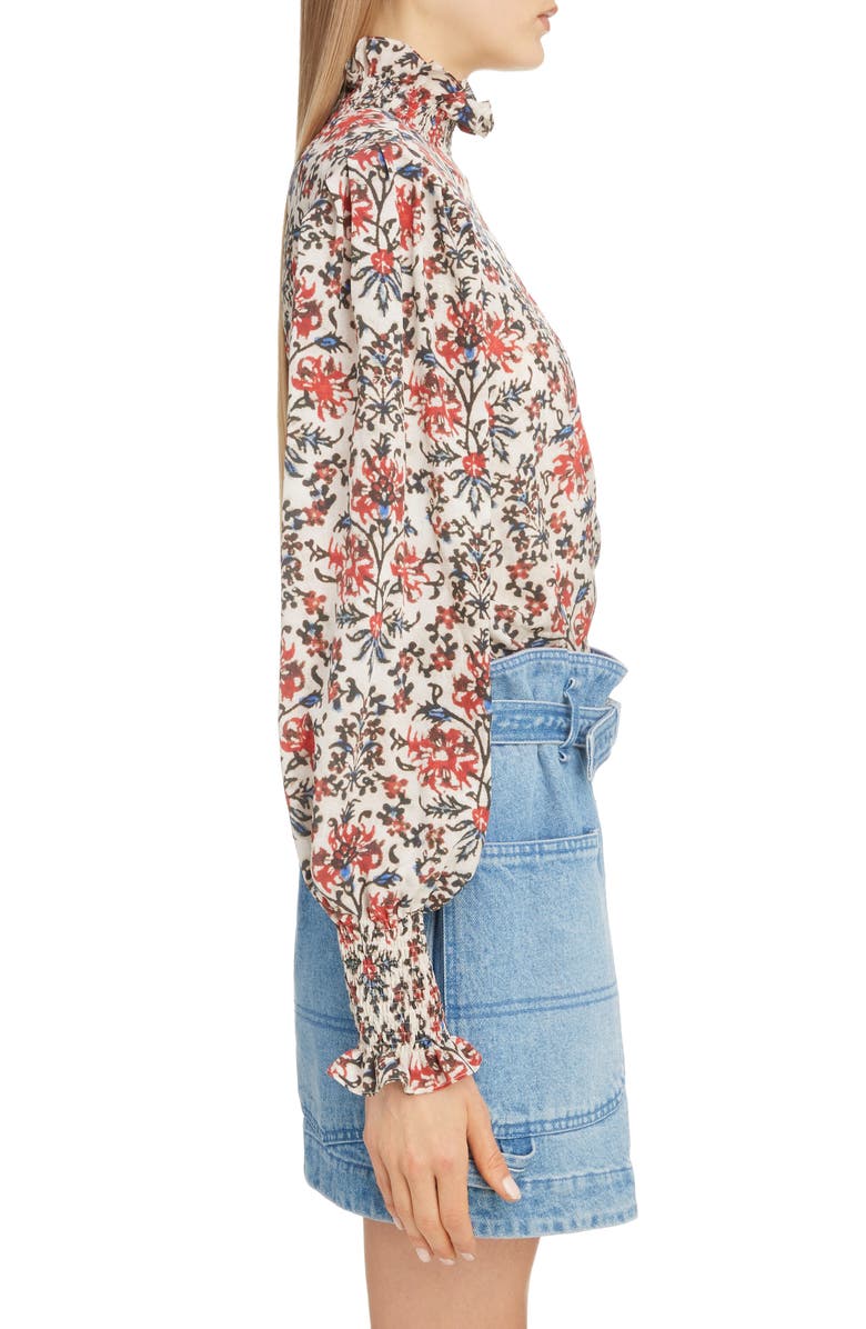 Isabel Marant Floral High Neck Stretch Silk Blouse, Alternate, color,