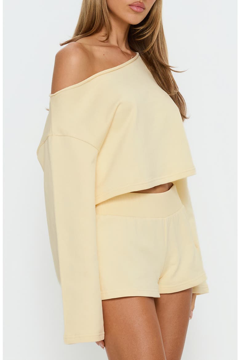 Retreat Raw Edge One-Shoulder Sweatshirt, Alternate, color, BUTTERCREAM