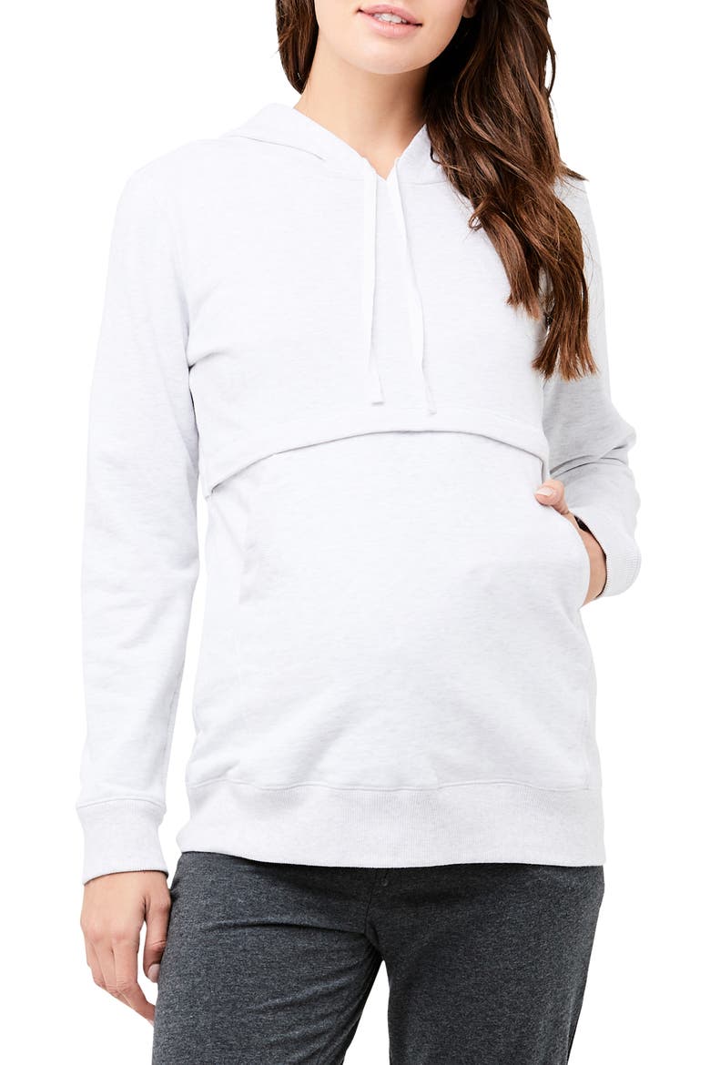 Kitty Cotton Blend Maternity/Nursing Hooded Sweatshirt, Main, color, ARCTIC