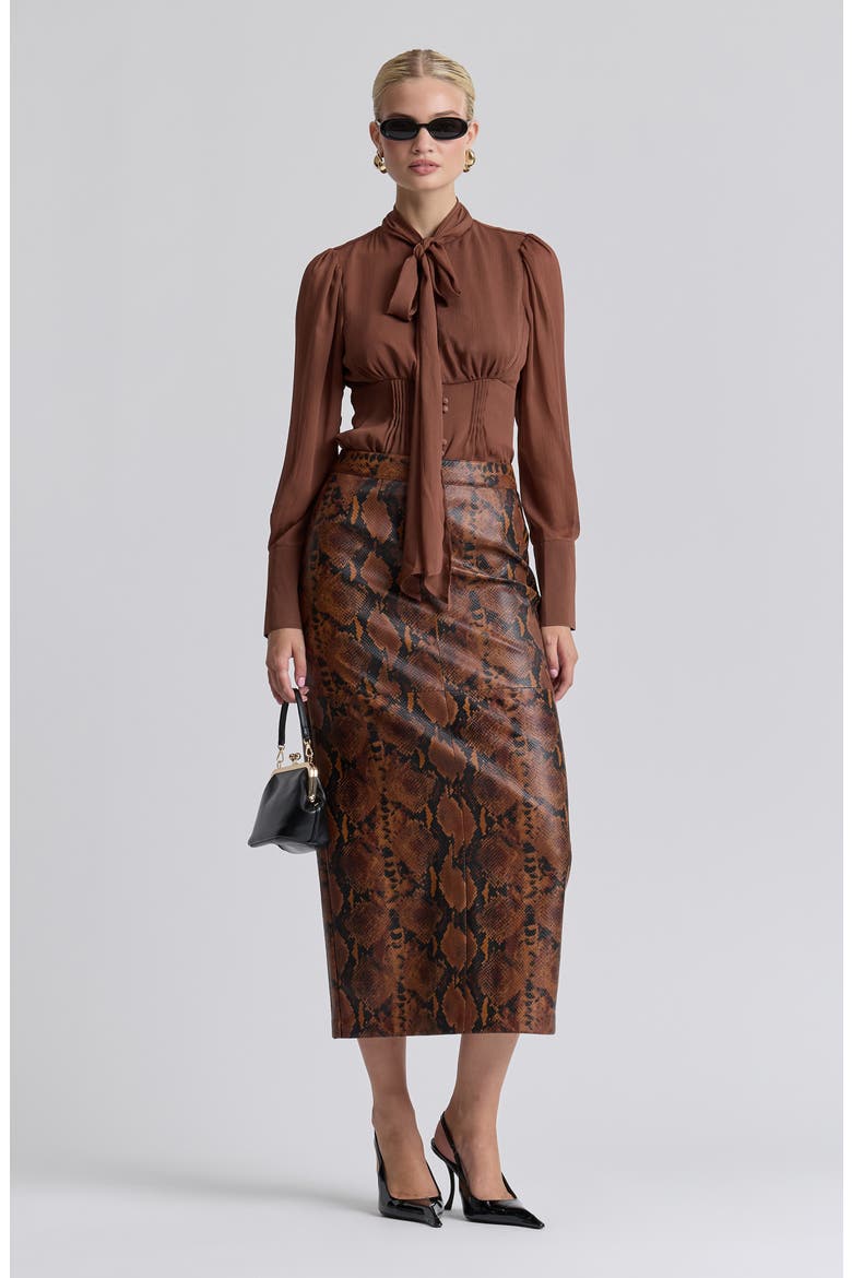 Faux Leather Midi Skirt, Alternate, color, BROWN/ BLACK PYTHON