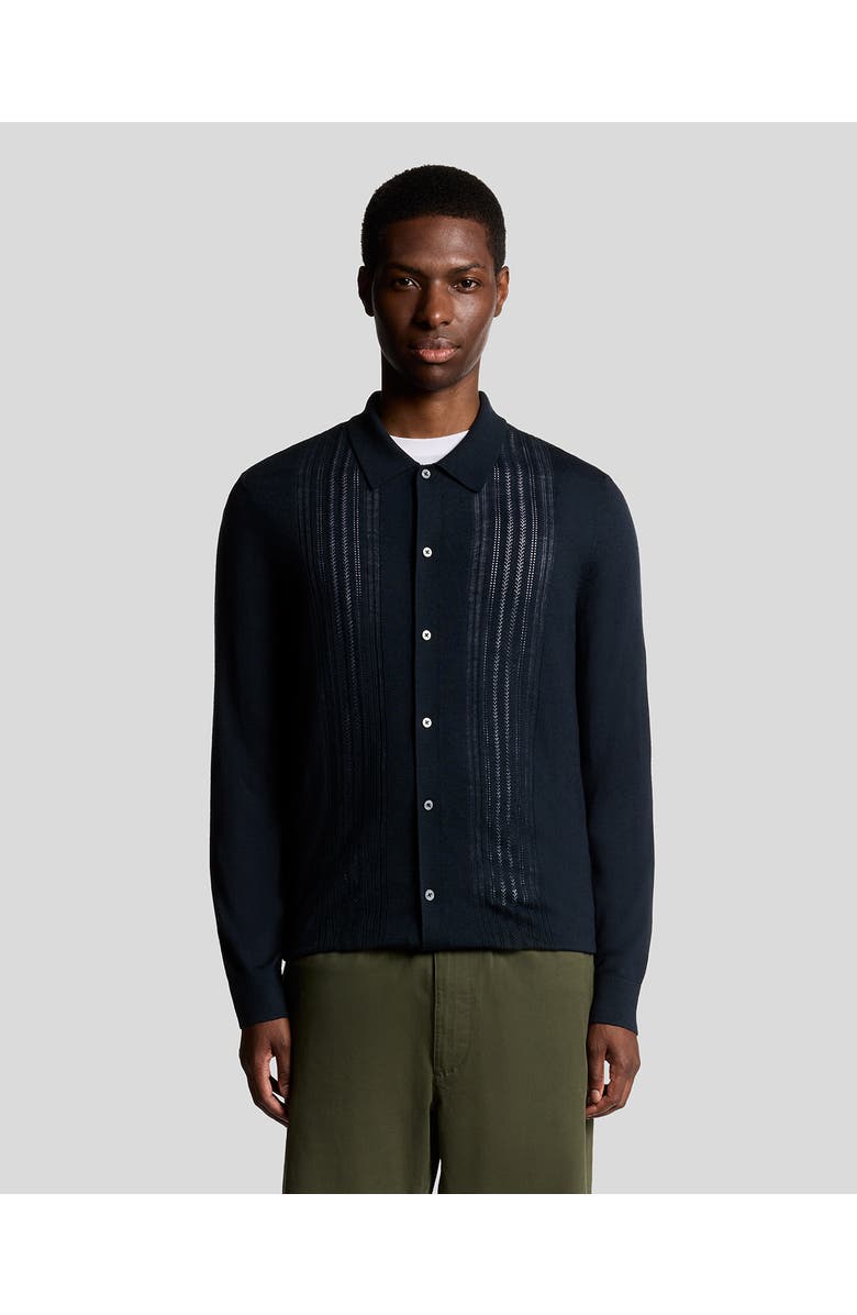Lyle & Scott Long Sleeve Cable Knitted Shirt, Main, color, Carbon