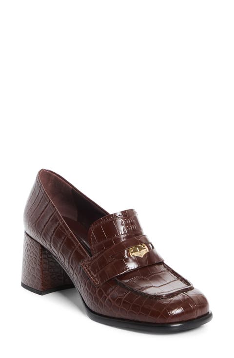 Croc Embossed Leather Loafer Pump