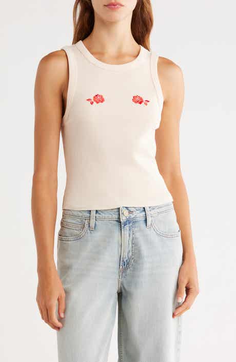 Hi Res Rose Embroidered Tank Top