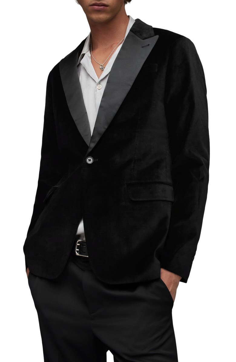 AllSaints Lyra Velveteen Blazer, Alternate, color, Black