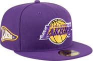 New Era Men's New Era Purple Los Angeles Lakers Throwback Pennant 59FIFTY Fitted Hat