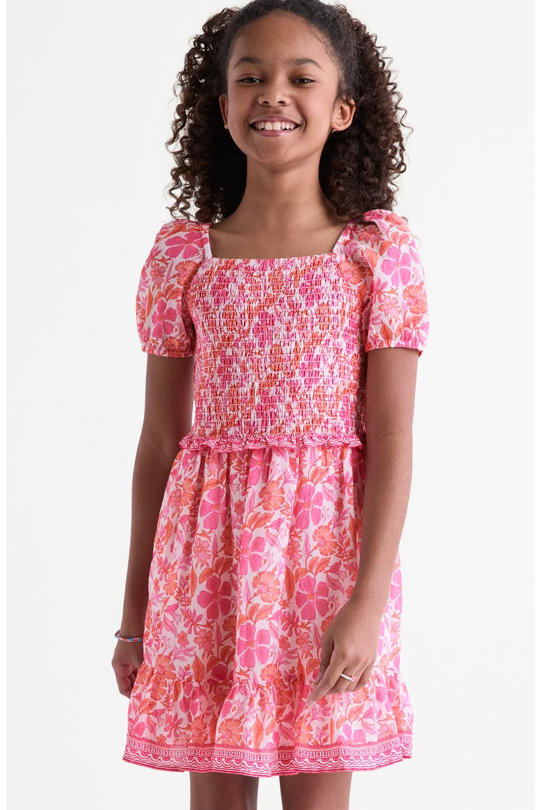 Kids' Smocked Bodice Puff Sleeve Cotton Blend Sundress, Alternate, color, ASHLEIGH FLORAL
