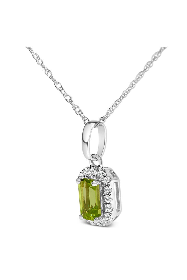 10K White Gold 5x3mm Birthstone and Diamond Accent Halo Octagonal Shape Pendant Necklace, Alternate, color, Green Peridot | White