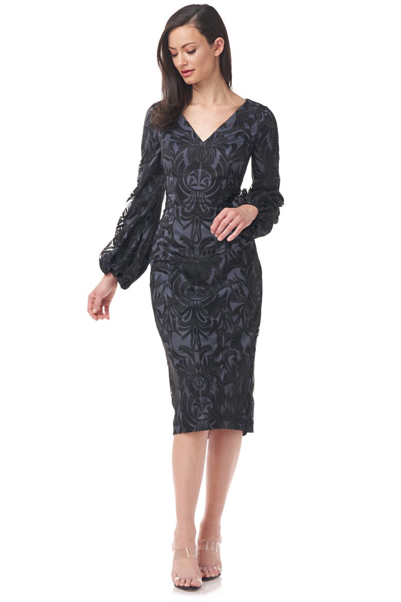 Lela Blouson Sleeve Cocktail Dress, Alternate, color, BLACK/ GUNMETAL