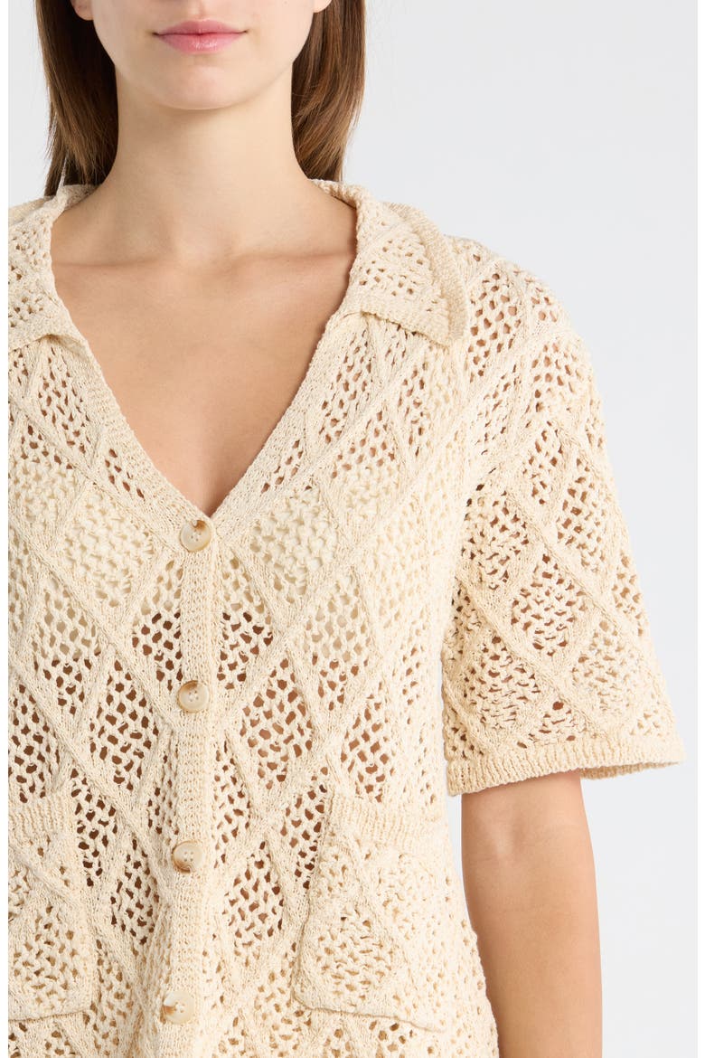 Sheer Open Stitch Cover-Up Button-Up Shirt, Alternate, color, NATURAL