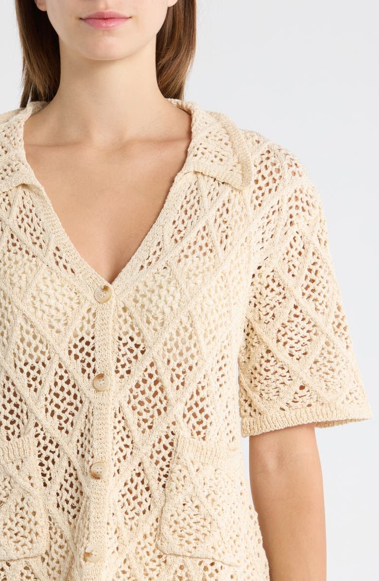 Elan Sheer Open Stitch Cover-Up Button-Up Shirt, Alternate, color, Natural