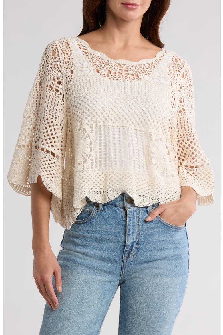 Crochet Cotton Top, Main, color, NATURAL