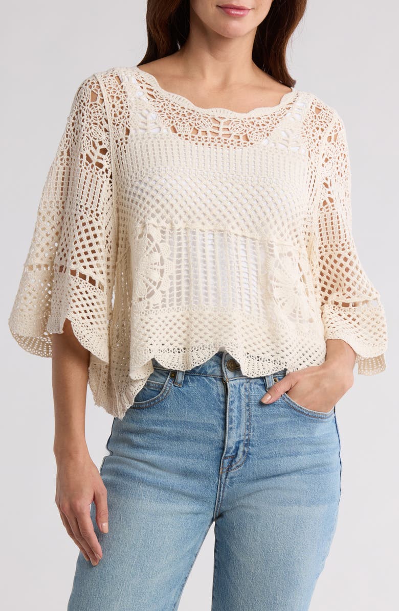 Forgotten Grace Crochet Cotton Top, Main, color, Natural