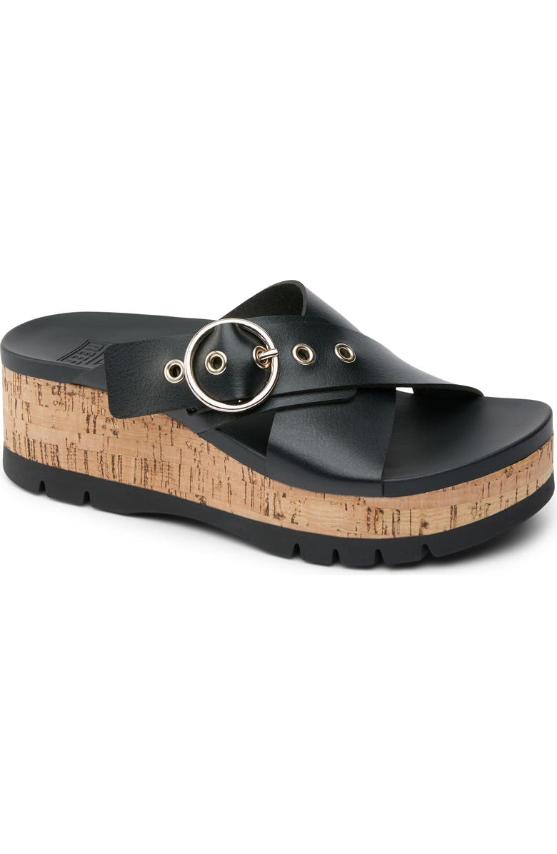 Reef Vista Higher Gia Platform Wedge Slide Sandal, Main, color, Black Cork
