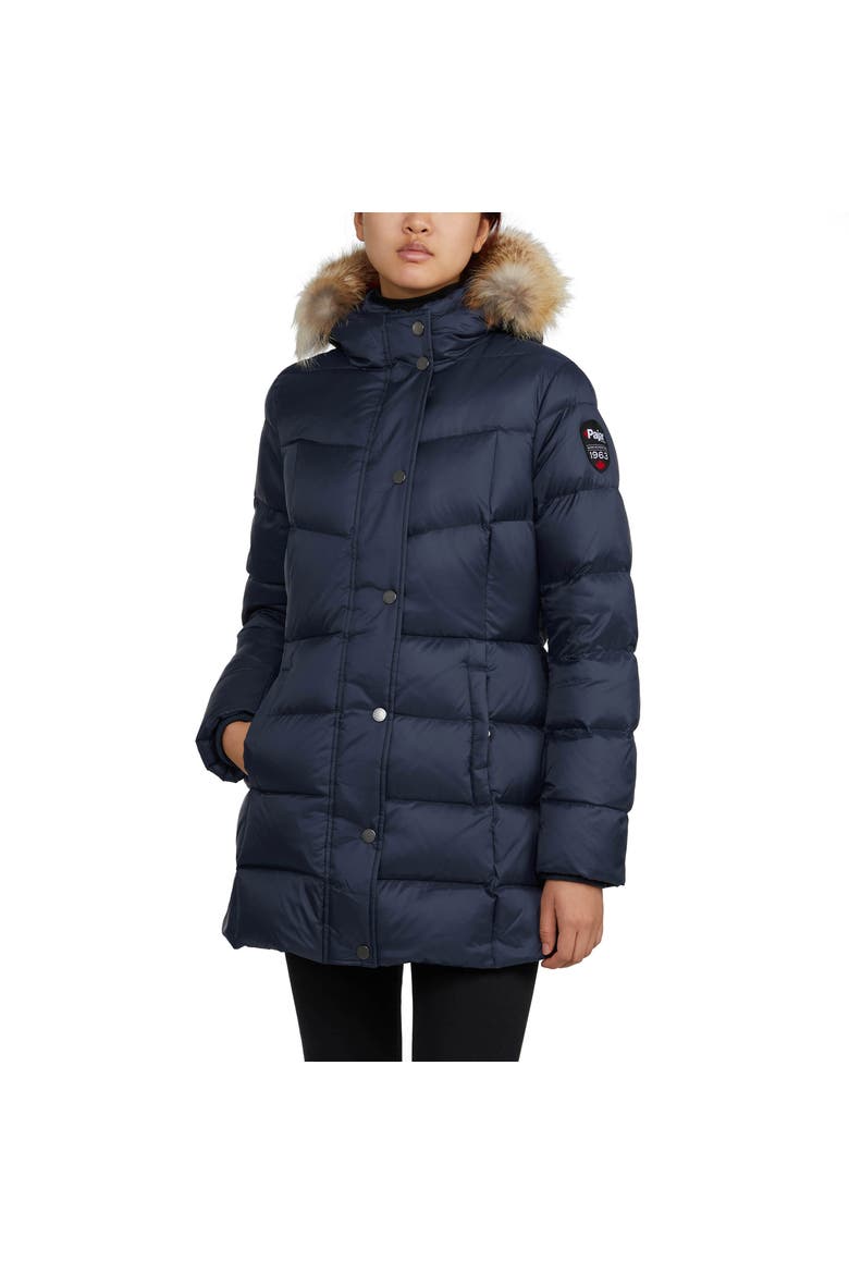 Roxy Quilted Puffer with Detachable Faux Fur Trim, Main, color, Navy/Crystal
