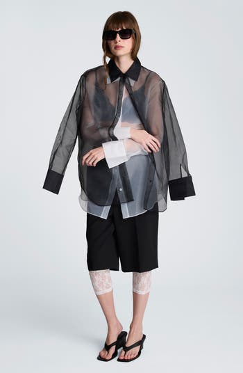 Kenneth Cole Sheer Oversize Button-Up Shirt | Nordstrom