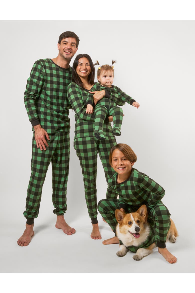 Dog Cotton Matching Family Holiday Pajamas, Alternate, color, Plaid Black & Green