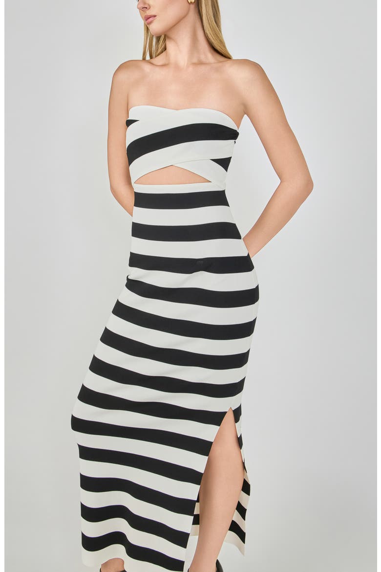 Striped Cutout Knit Maxi Dress, Alternate, color, BLACK/ WHITE