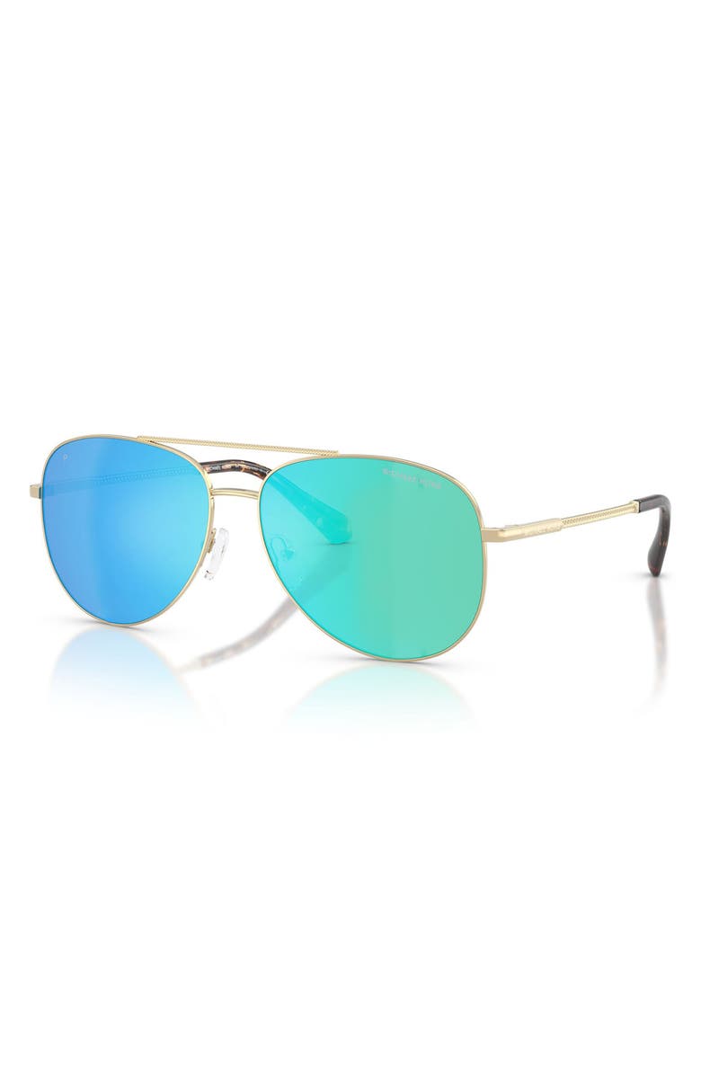Michael Kors Perledo 58mm Polarized Pilot Sunglasses, Alternate, color, Light Gold / Blue Polar