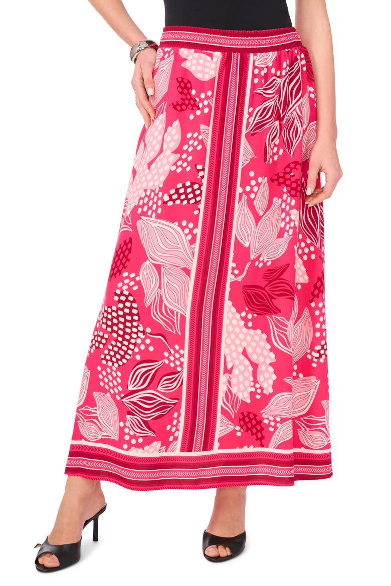 A-Line Midi Skirt, Main, color, PINK PEACOCK LEAVES