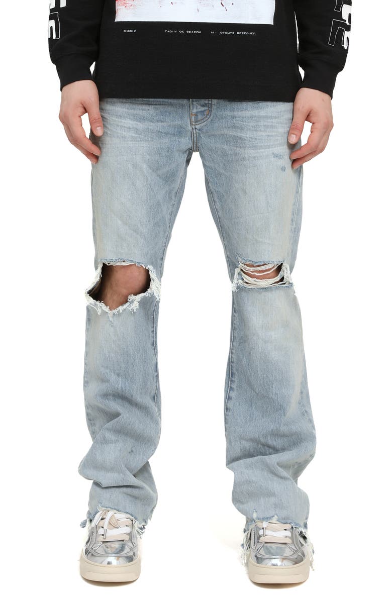 PURPLE BRAND Lucca Ripped Knee Fade Bootcut Jeans, Main, color, Light Indigo