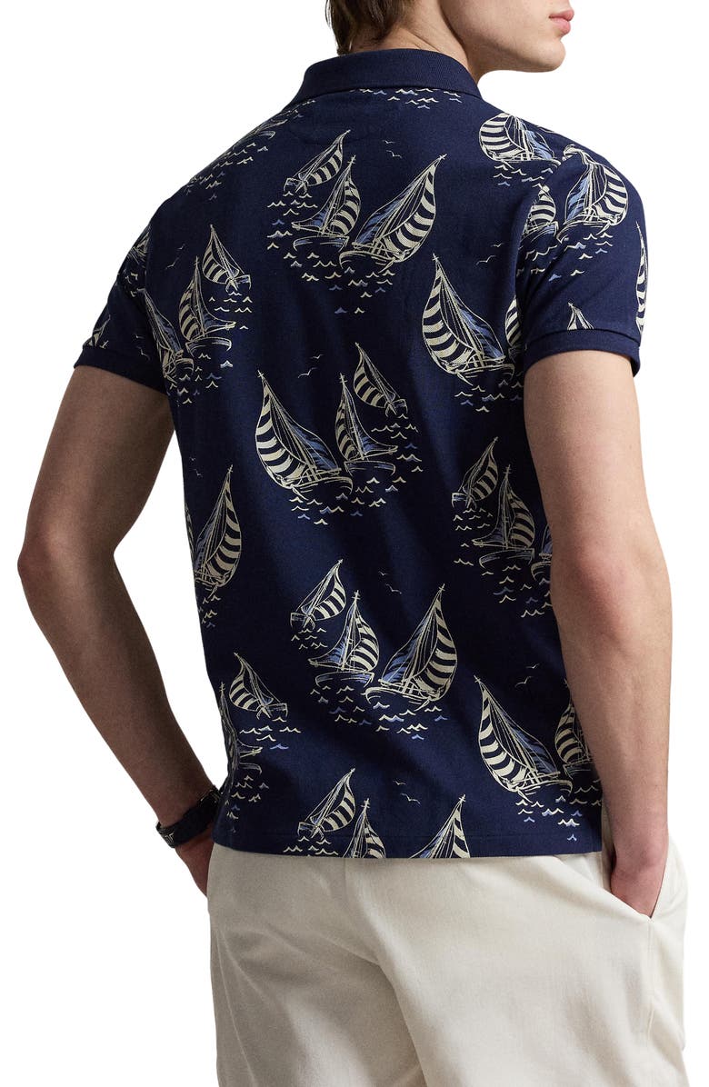 Polo Ralph Lauren Classic Fit Sailboat Cotton Mesh Polo, Alternate, color, Sailboat Race-Newport Navy
