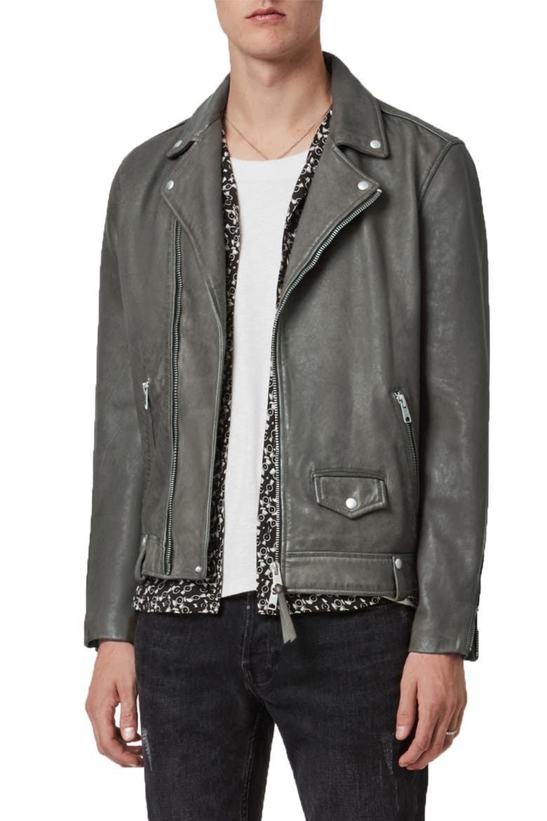 Milo Leather Biker Jacket, Main, color, GREY