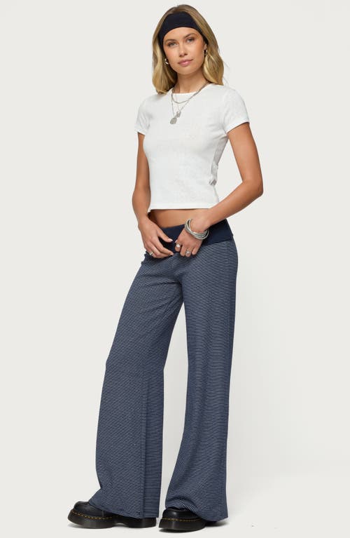 Edikted Amarna Striped Fold Over Pants In Blue