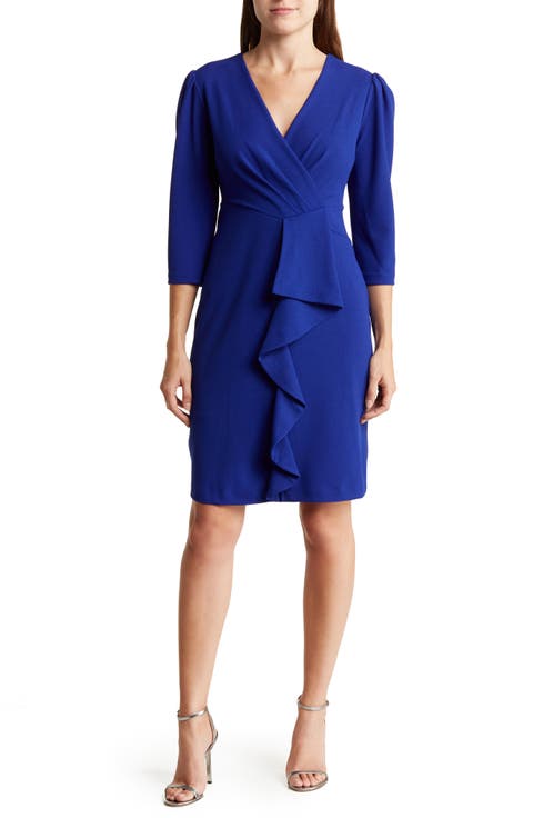 Cascade Ruffle Crepe Sheath Dress