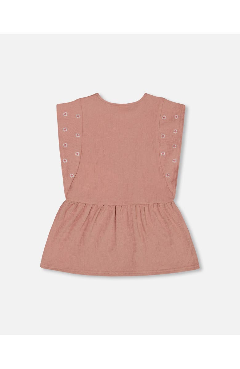 Deux par Deux Little Girl's Crinkle Jersey Tunic With Embroidery Dark Old Pink, Alternate, color, Dark Old Pink