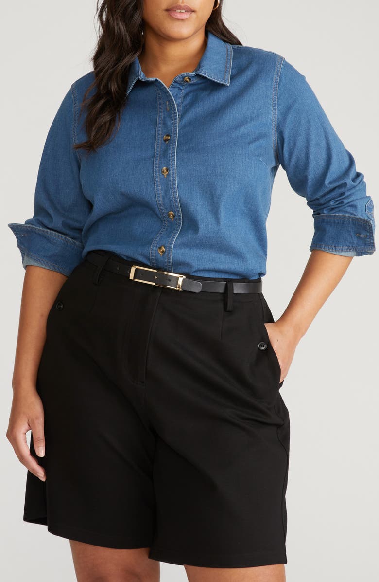 Universal Standard Chambray Button-Up Shirt, Main, color, Vintage Indigo