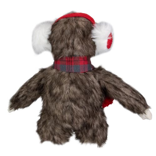 Northlight Plush Sitting Winter Sloth With Plaid And Pom Pom Scarf Christmas Figure In Brown