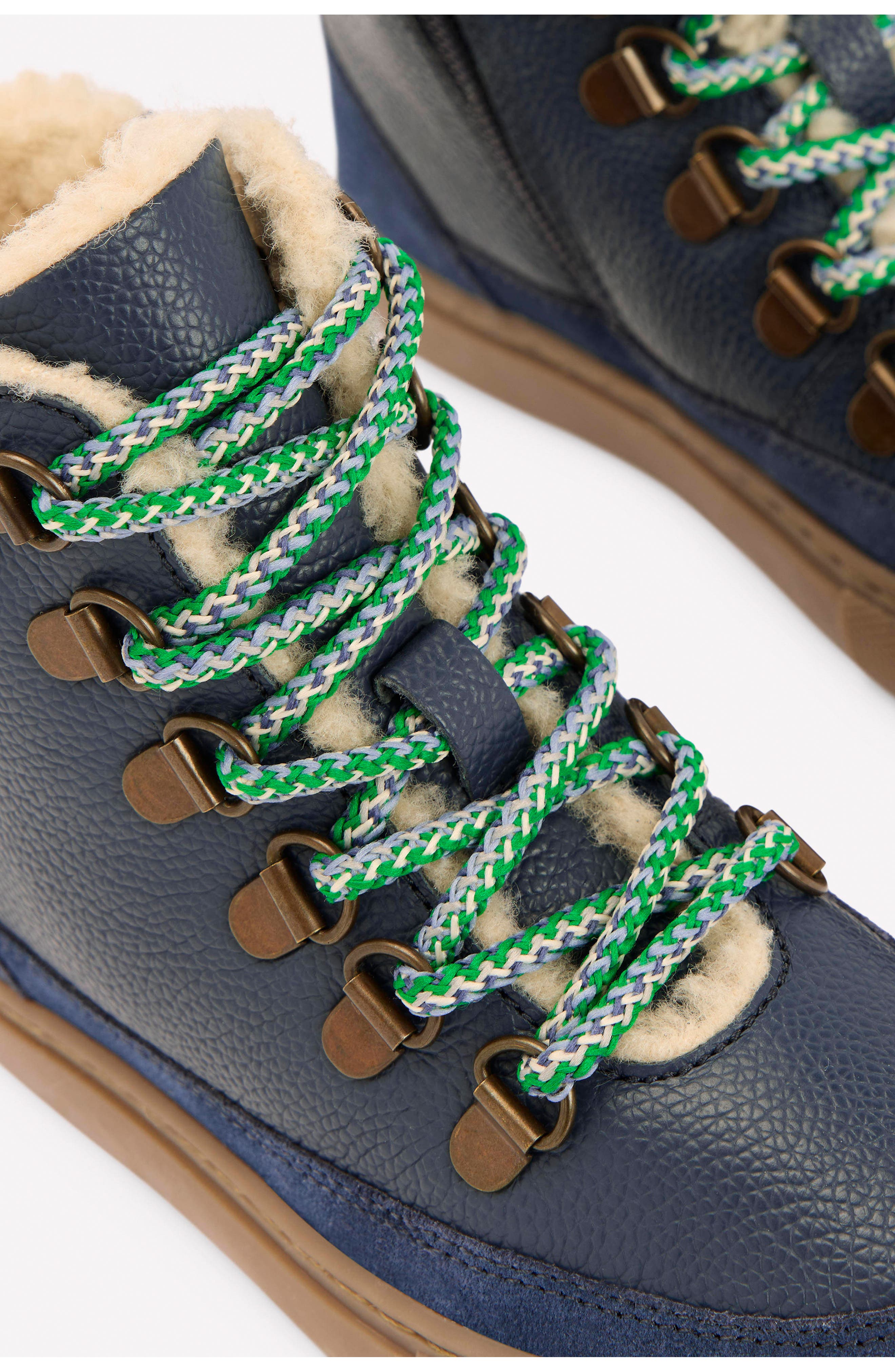 Boden Kids' Borg Faux Fur Lined Lace-Up Boot, Alternate, color, Navy