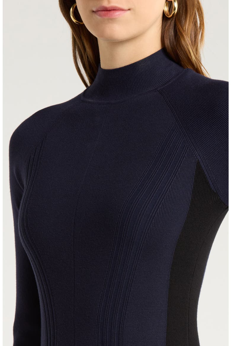 Zaya Mock Neck Long Sleeve Rib Dress, Alternate, color, NAVY/BLACK