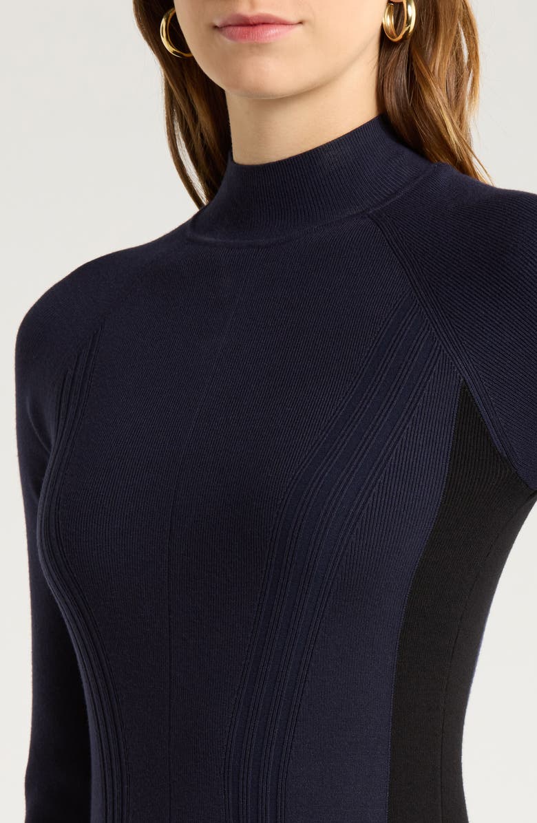 Reiss Zaya Mock Neck Long Sleeve Rib Dress, Alternate, color, Navy/Black