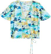 CITY BLUES Allover Print Faux Wrap Shirt