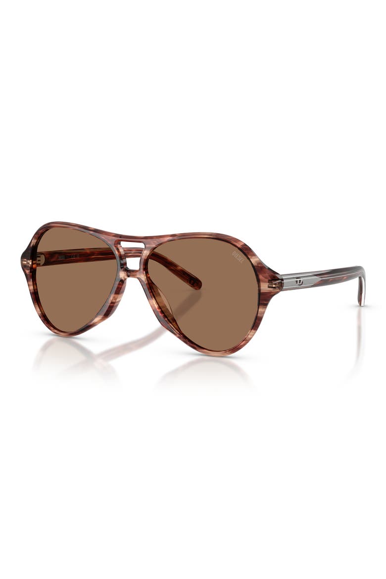 57mm Pilot Sunglasses, Alternate, color, STRIATED BROWN / DARK BROWN