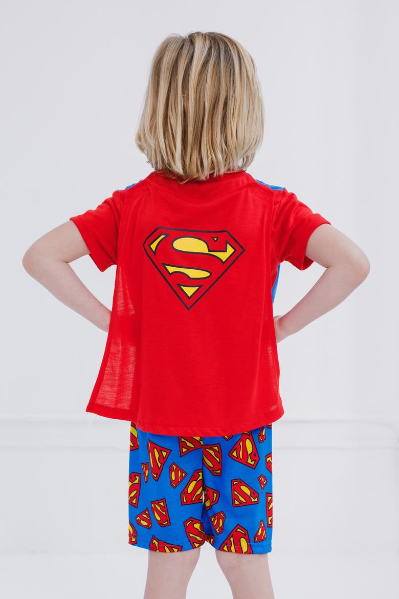 Justice League Pajama Shirt and Shorts Set with Cape, Alternate, color, Blue Red Superman