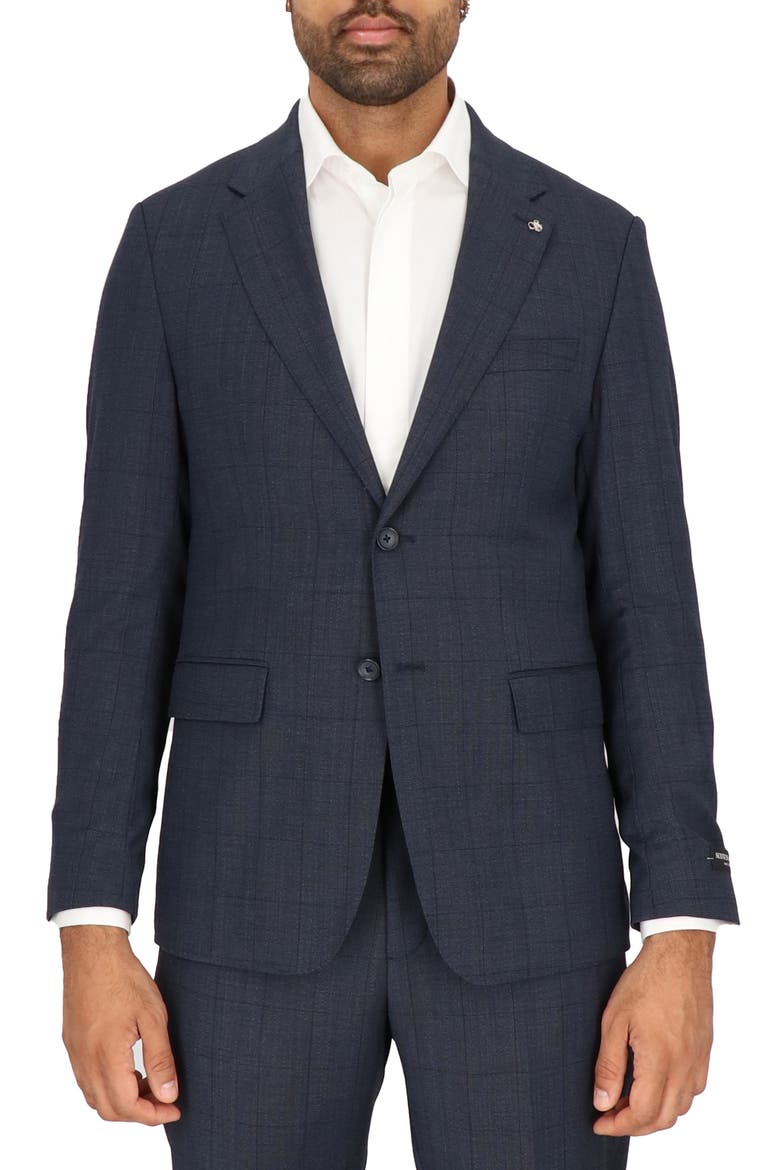 Navy Windowpane Check Stretch Wool Sport Coat, Main, color, NAVY WINDOWPANE