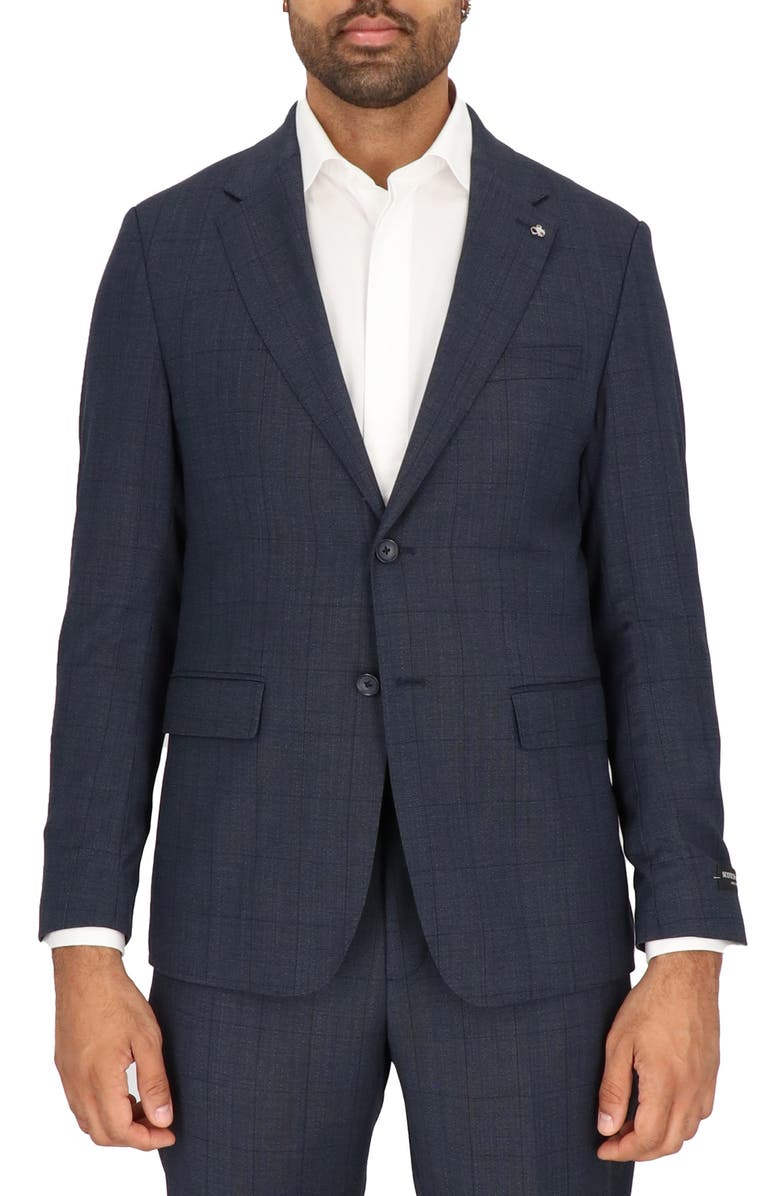 Scotch & Soda Navy Windowpane Check Stretch Wool Sport Coat, Main, color,