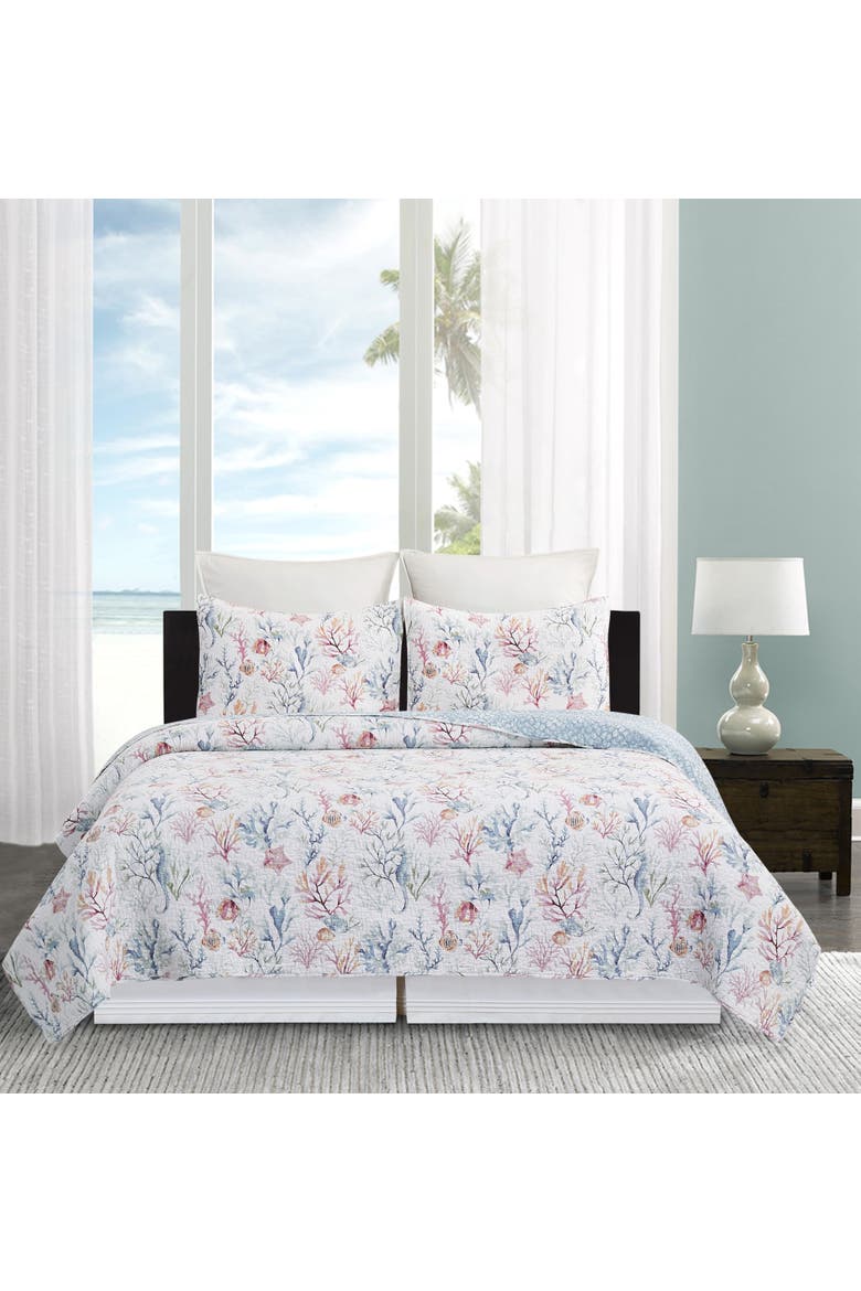 Nori Coral Quilt Set Bedding Collection, Alternate, color, Blue