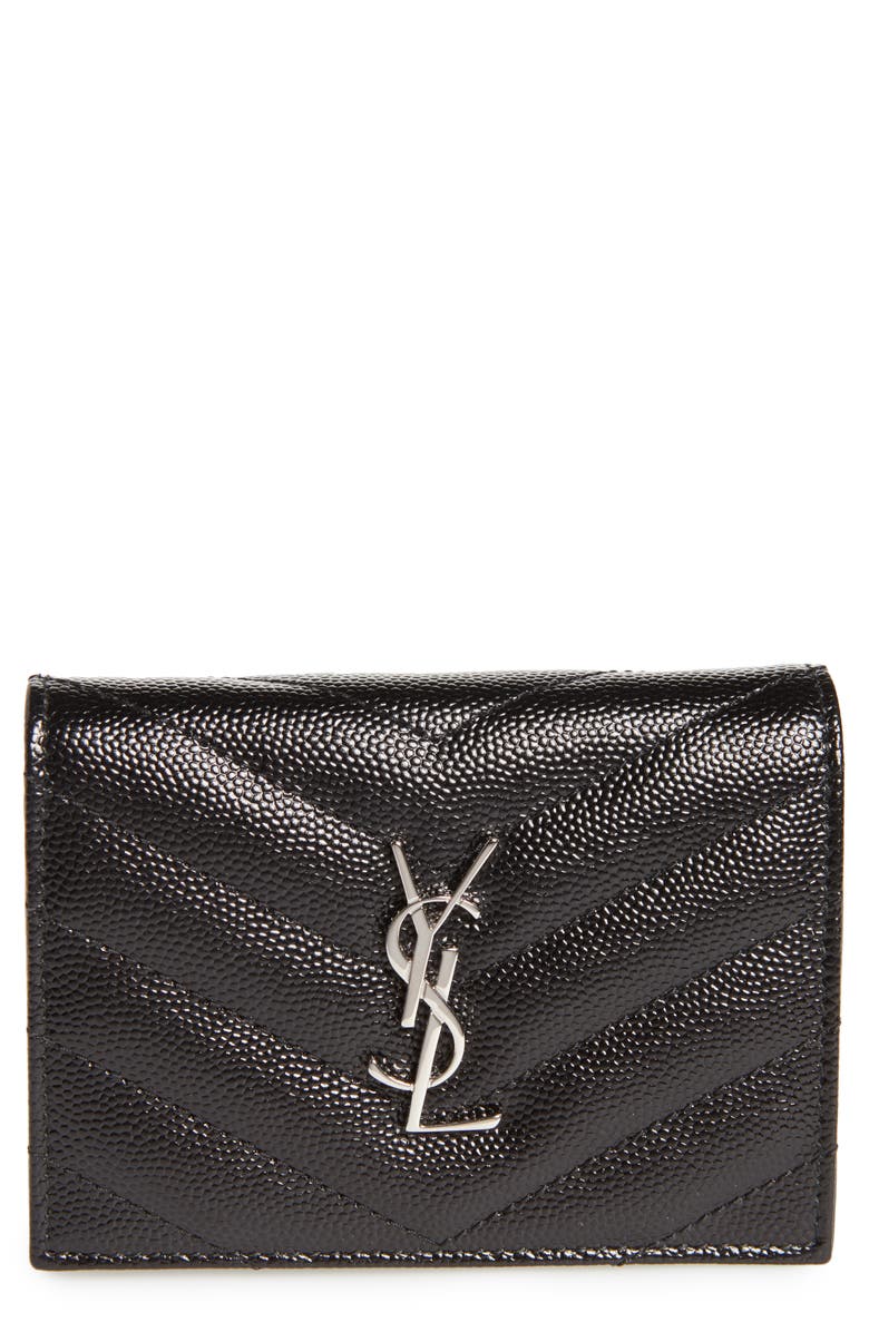 Saint Laurent Monogram Quilted Leather Card Case, Main, color, 