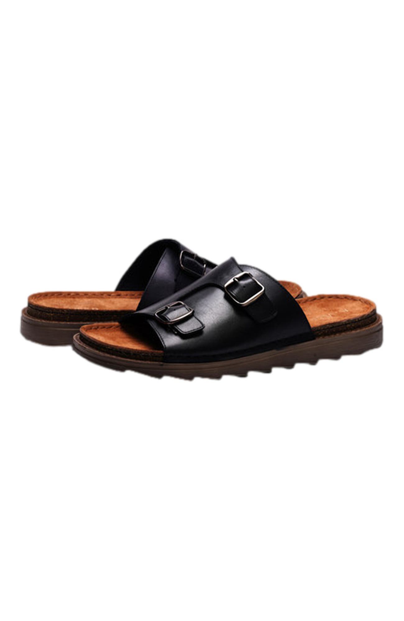 A. Veer Havana Double Strap Sandal, Alternate, color, Black Leather