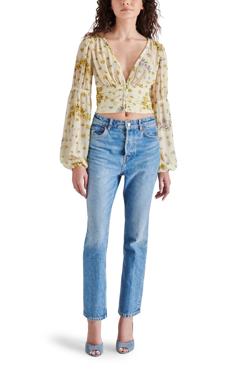 Steve Madden Leilani Floral Plunge Neck Crop Top, Alternate, color, 