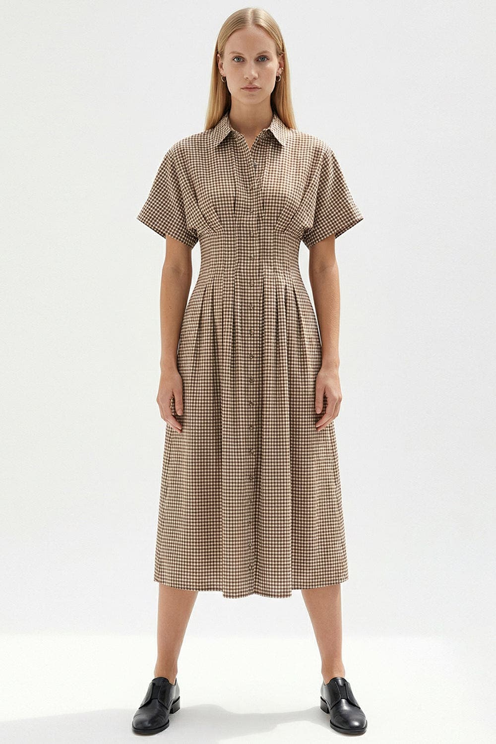 Tailored Defined Waist Check Print Shirt Dress - image 2