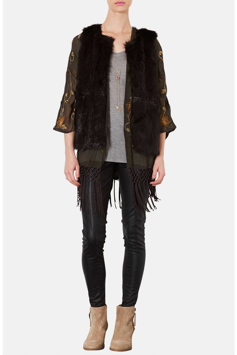 Embroidered Kimono Cardigan, Alternate, color, CHARCOAL